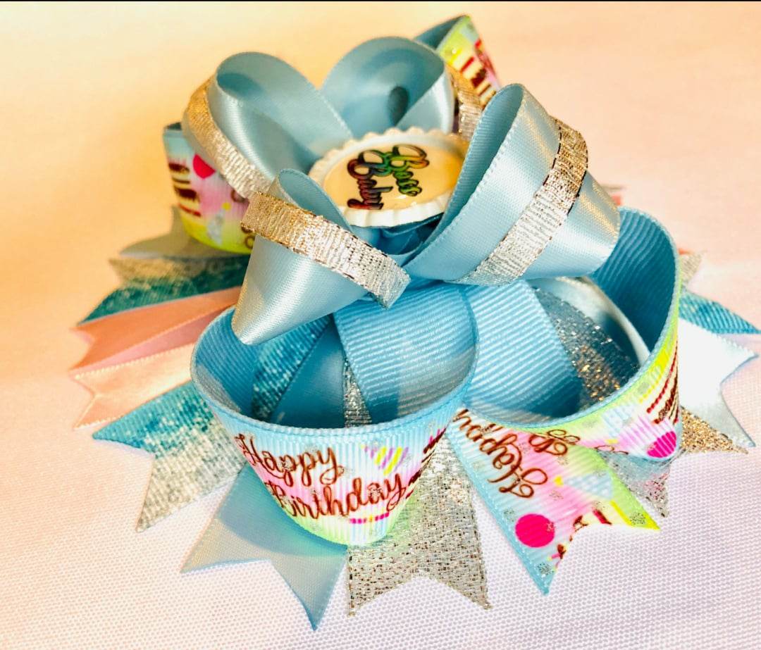 A(One Yr Old) Headband ~"Birthday Girl" ~Grosgrain Ribbon~Nylon Band~ 3.5" inch Small Bow