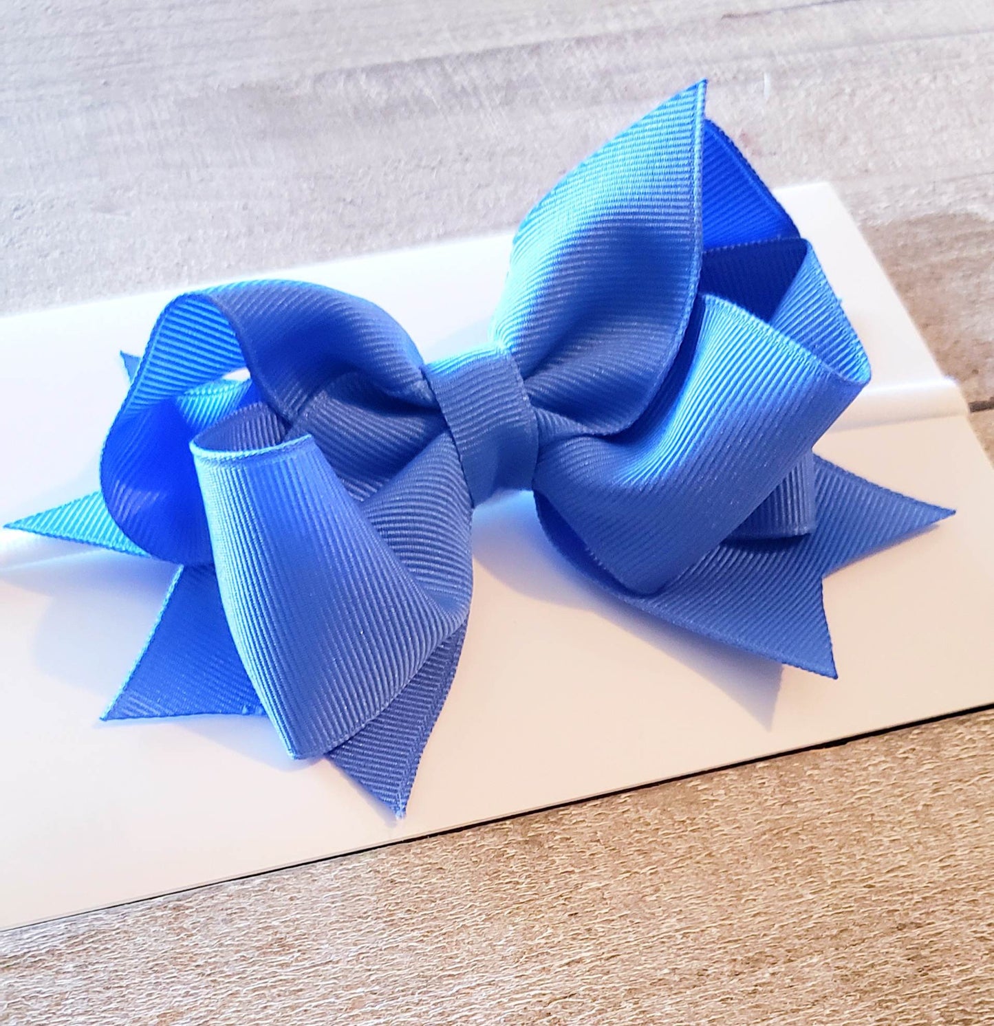 A(Newborn) Headband ~"Baby Blue" ~Grosgrain Ribbon~Nylon Band~ 4" inch Small Bow