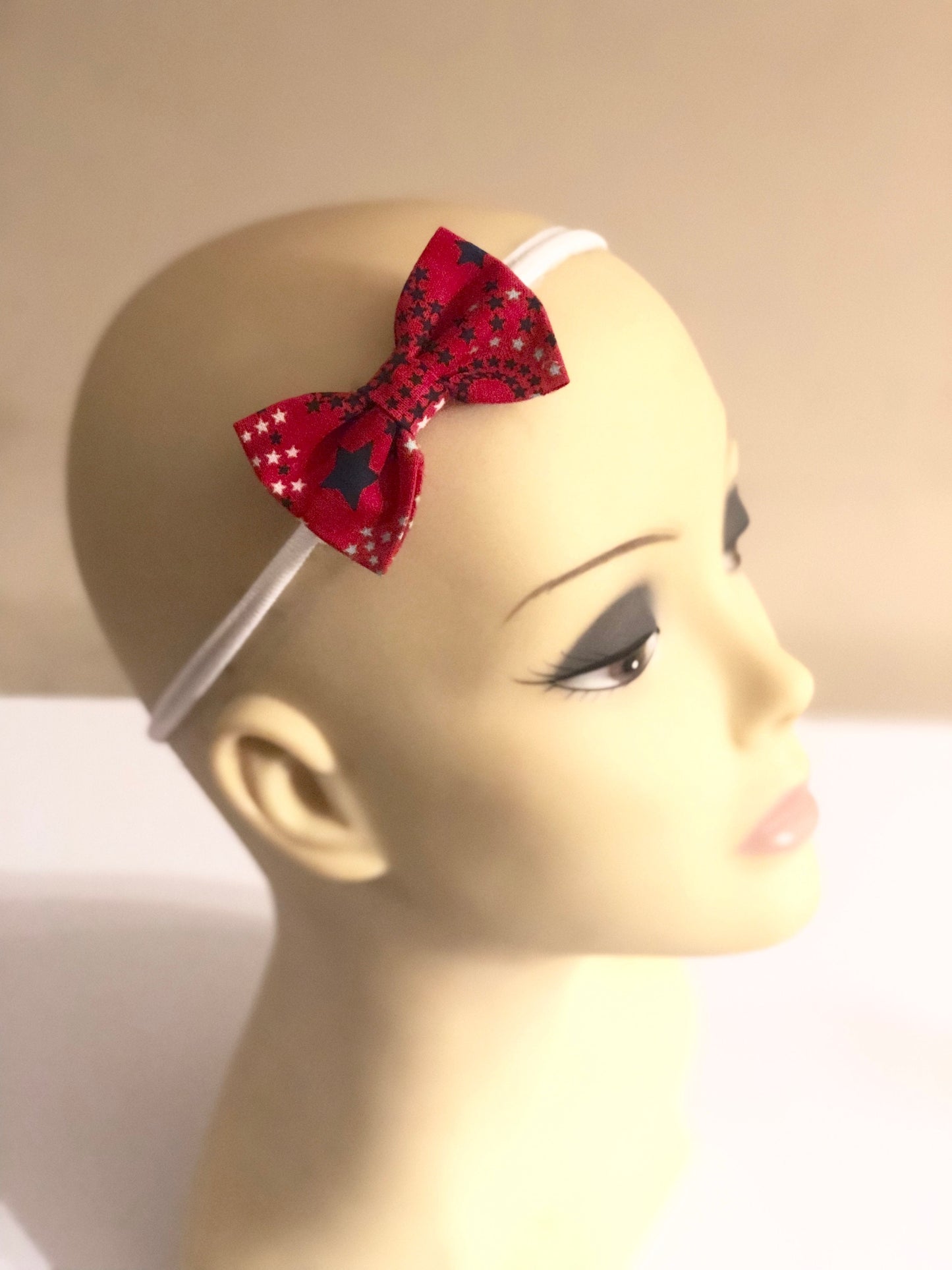 New Born Bow~ Fourth of July Bow~ Fabric Hair Bow~ Nylon Band Bow~ 2.5" inch Bow~Extra Small Bow