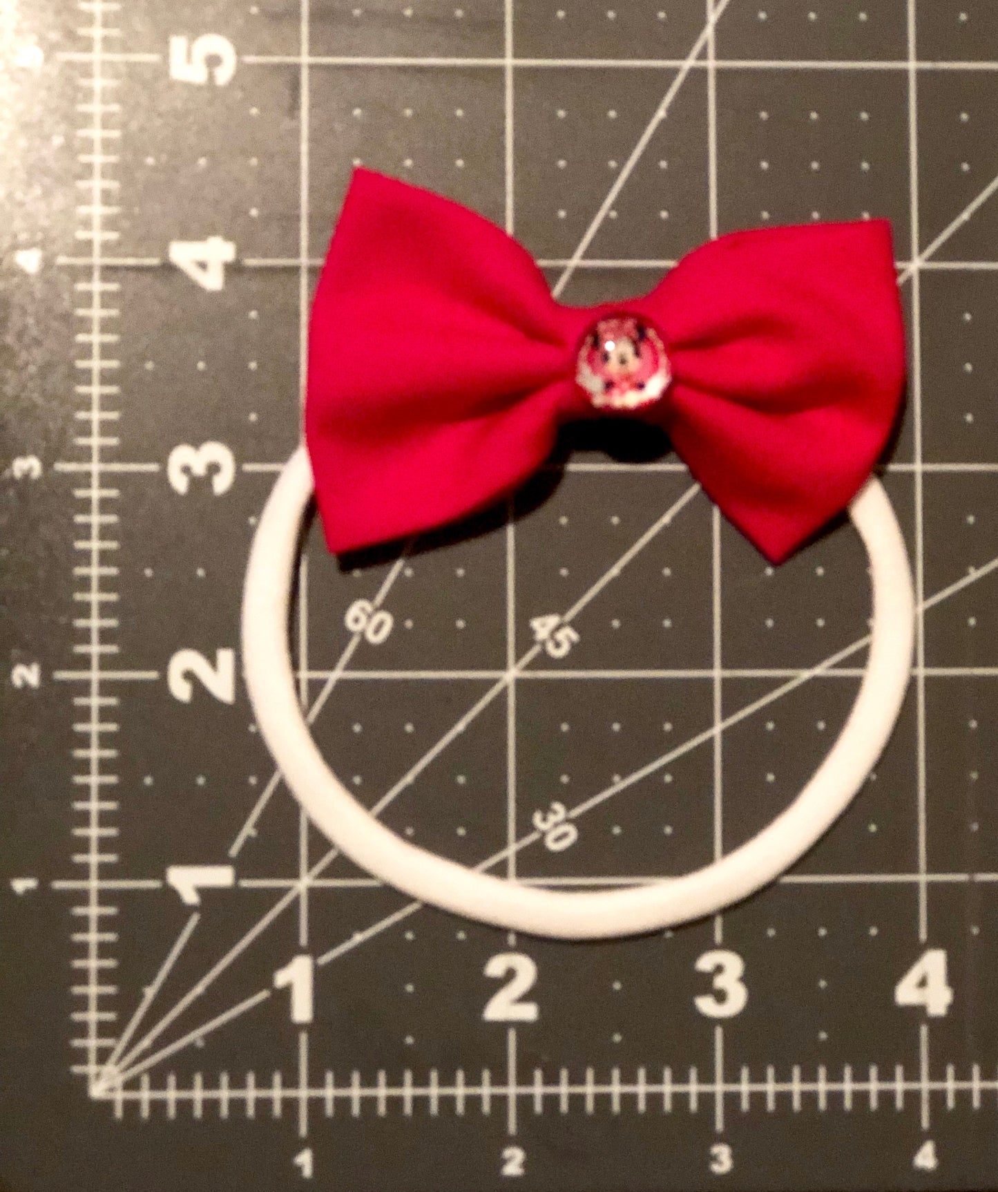 New Born Bow~ Minnie Mouse Bow ~ Fabric Hair Bow~ Hot Pink Bow~ Nylon Band Bow ~ 2.5" inch Bow~ Extra Small Bow
