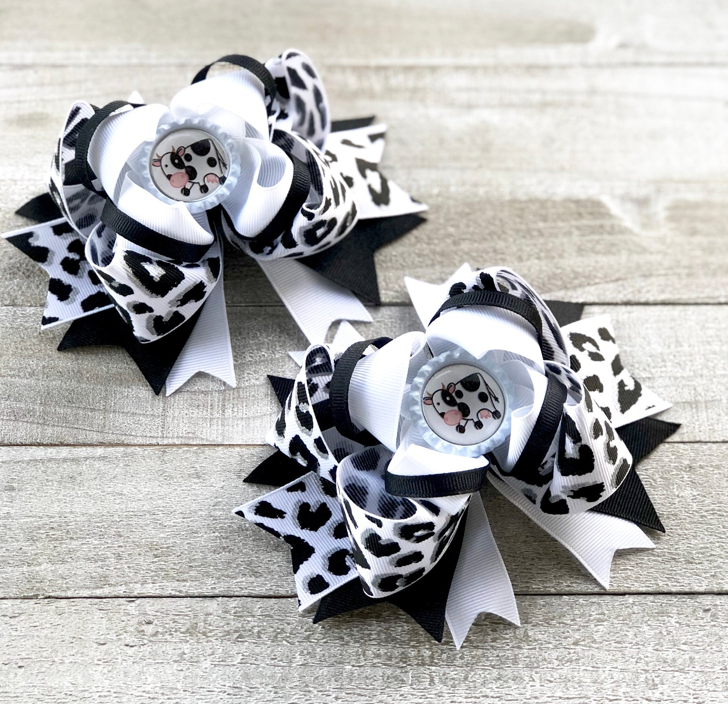 Over The Top Bow ~ Cow Print Bow ~ Black and White Bow~ Boutique Bow~ Double Layered Bow~ 5.5" inch Medium Bow