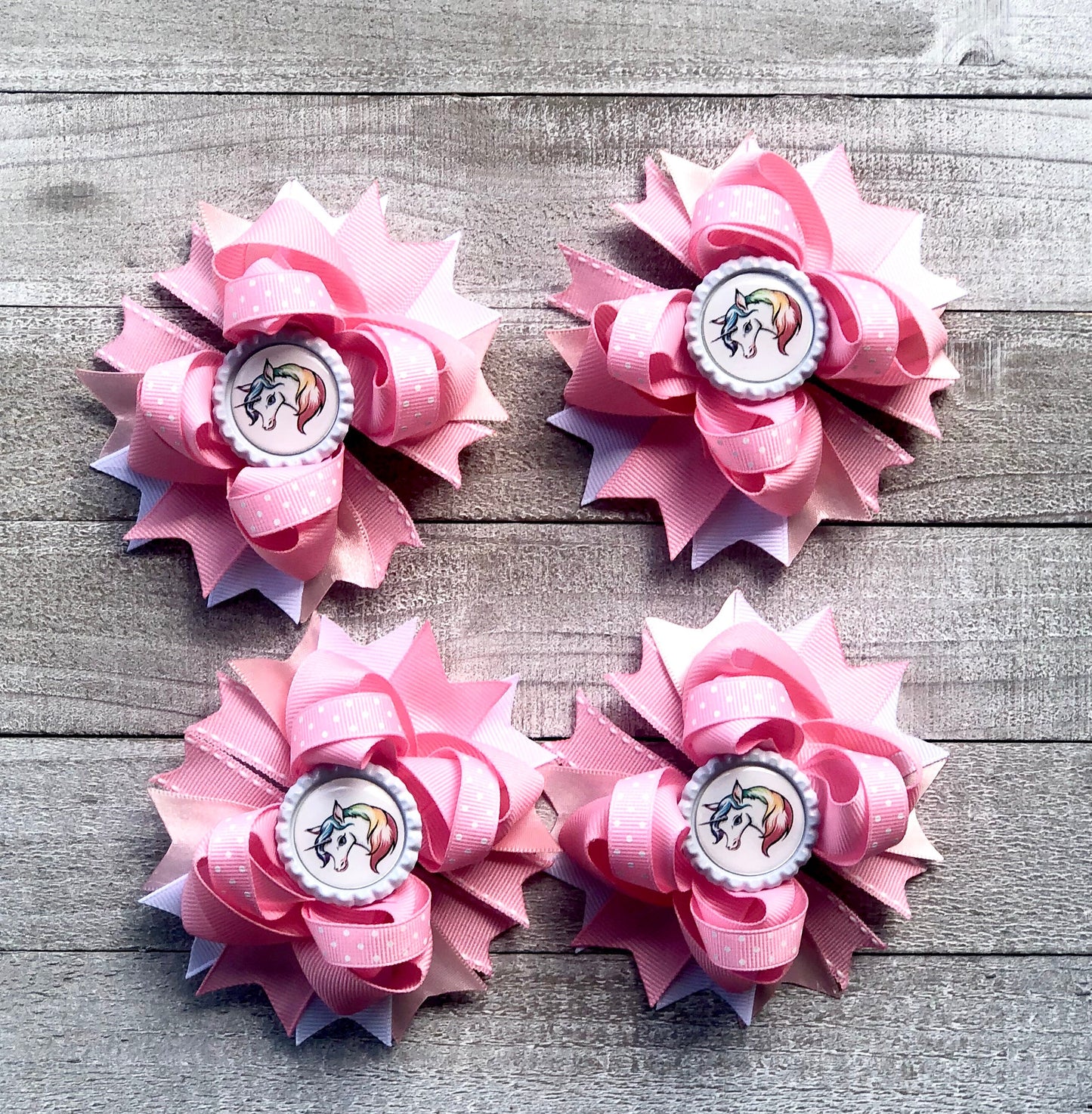 Bottle Top Boutique Bow~Unicorn Bow~ Pink and White Bow~ Double Layered~ 4" inch Small Bow