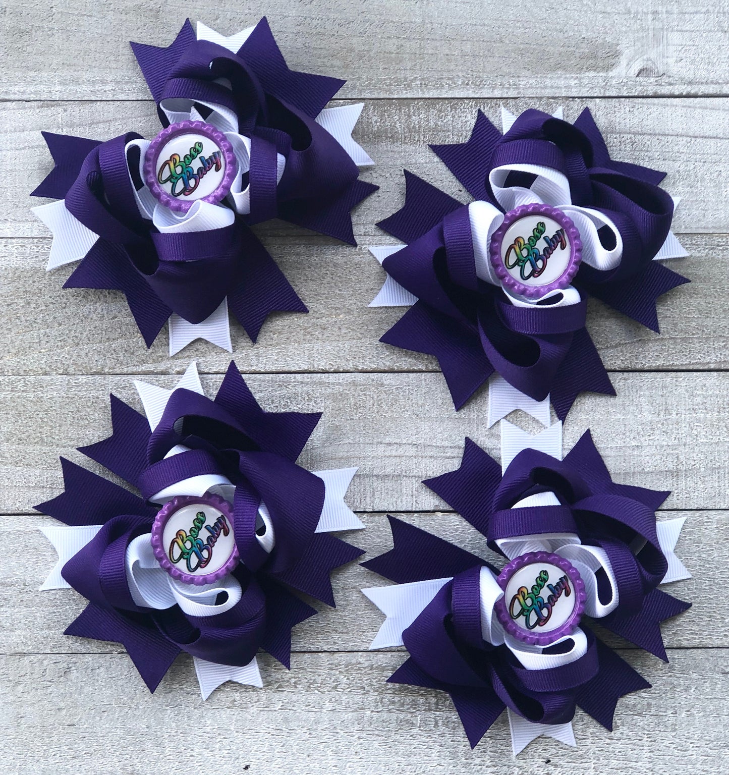 Over The Top Bow ~ Boss Baby Bow ~ Purple and White Bow~ Boutique Bow~ Double Layered Bow~ Medium Bow