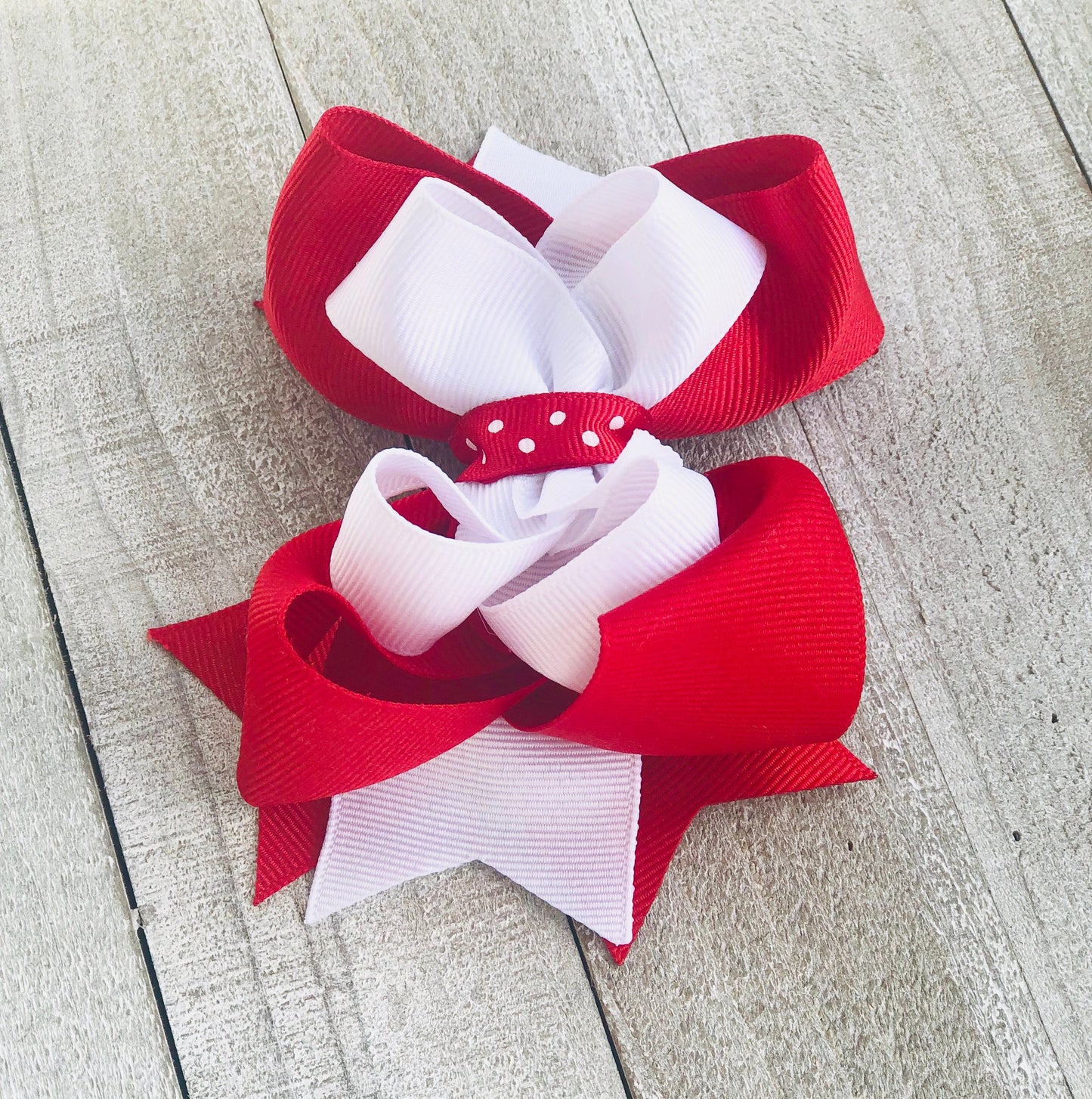 Red and White Bow~ Double Layered Bow~ Boutique Bow~ 4.5" inch Medium Bow