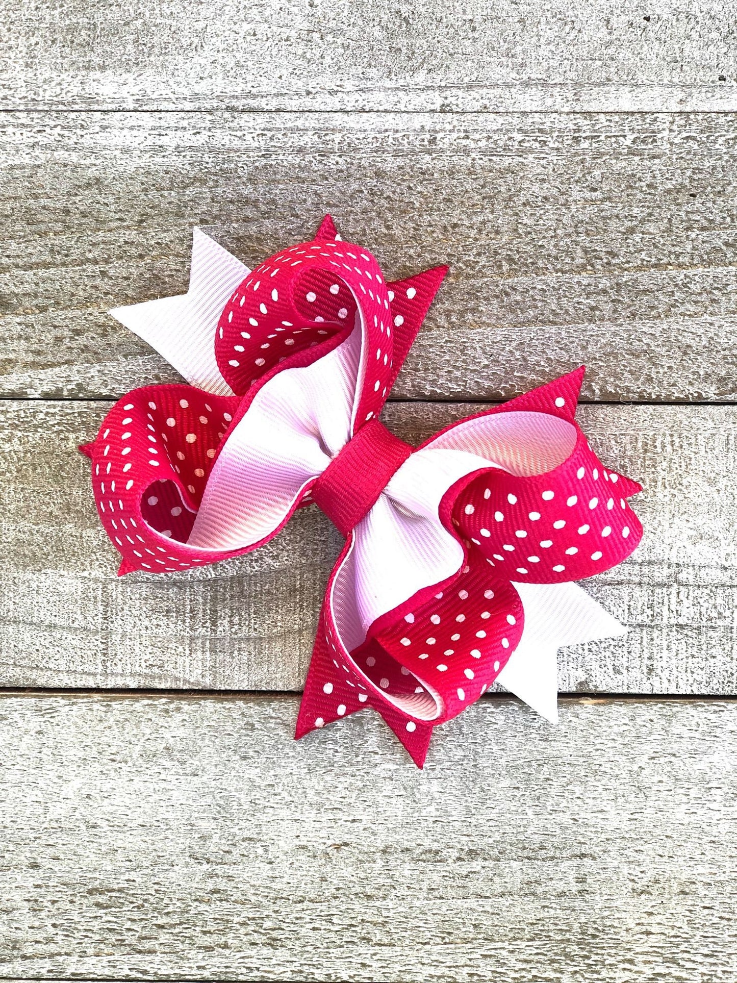 Princess Bow~ Hot Pink and White Bow~ Polka Dots Bow~ 4" inch Small Bow