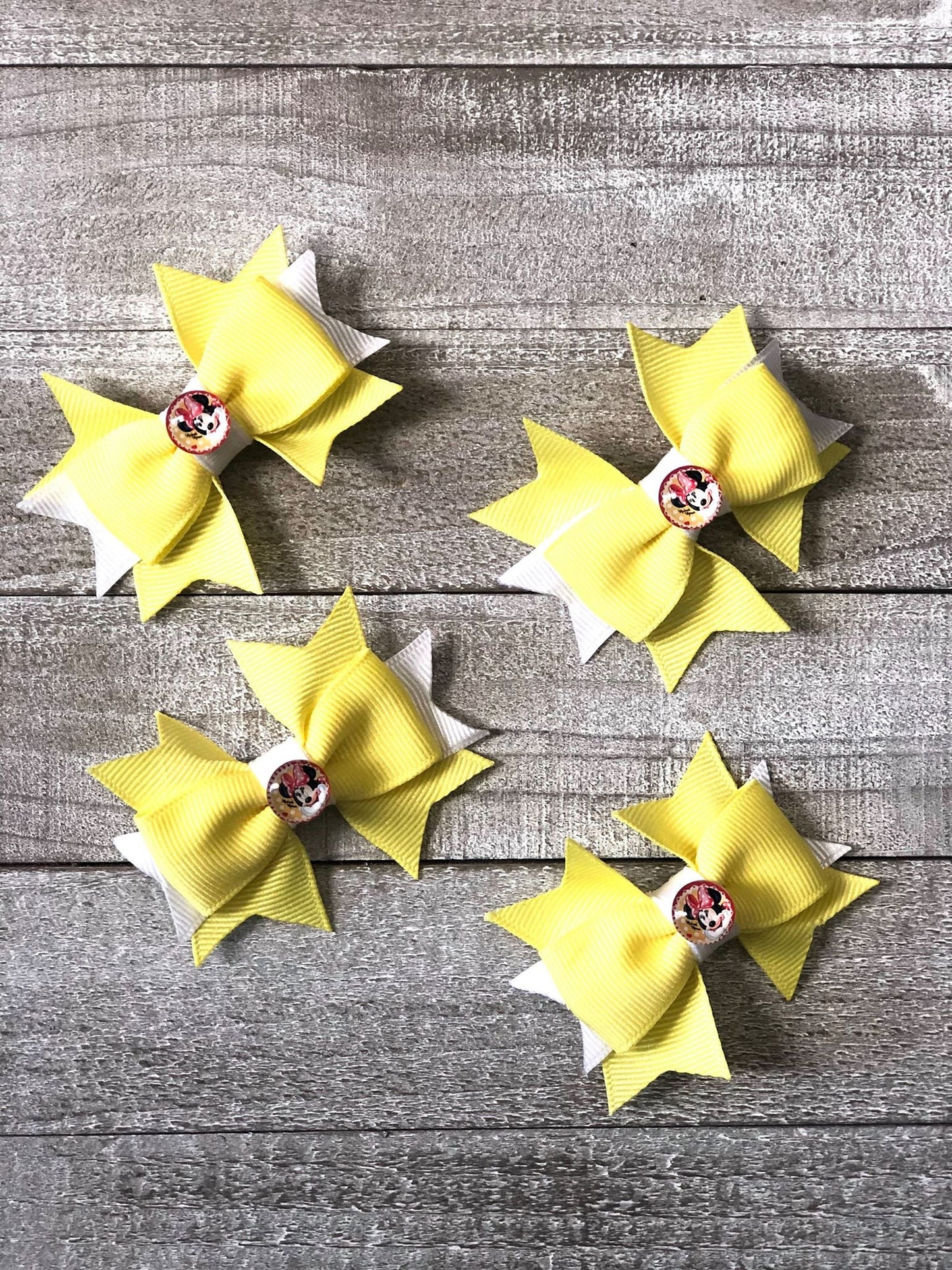 Mini Bow Set~ Pig Tail Bows~Yellow & White Bows~ Pig Tail Bows~ 2.7" inch Bow~ Extra Small Bow