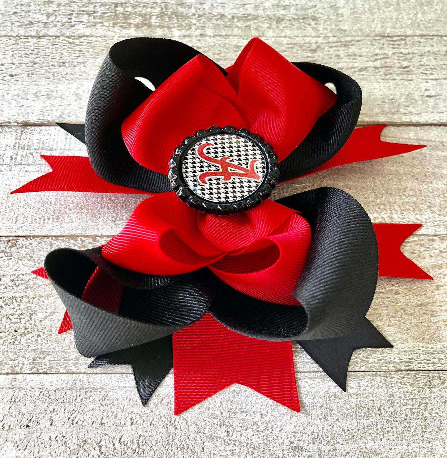 Bottle Top Boutique Bow~Alabama Bow~ Red and Black Bow~Double Layered Bow~ 5.5" inch Medium Bow
