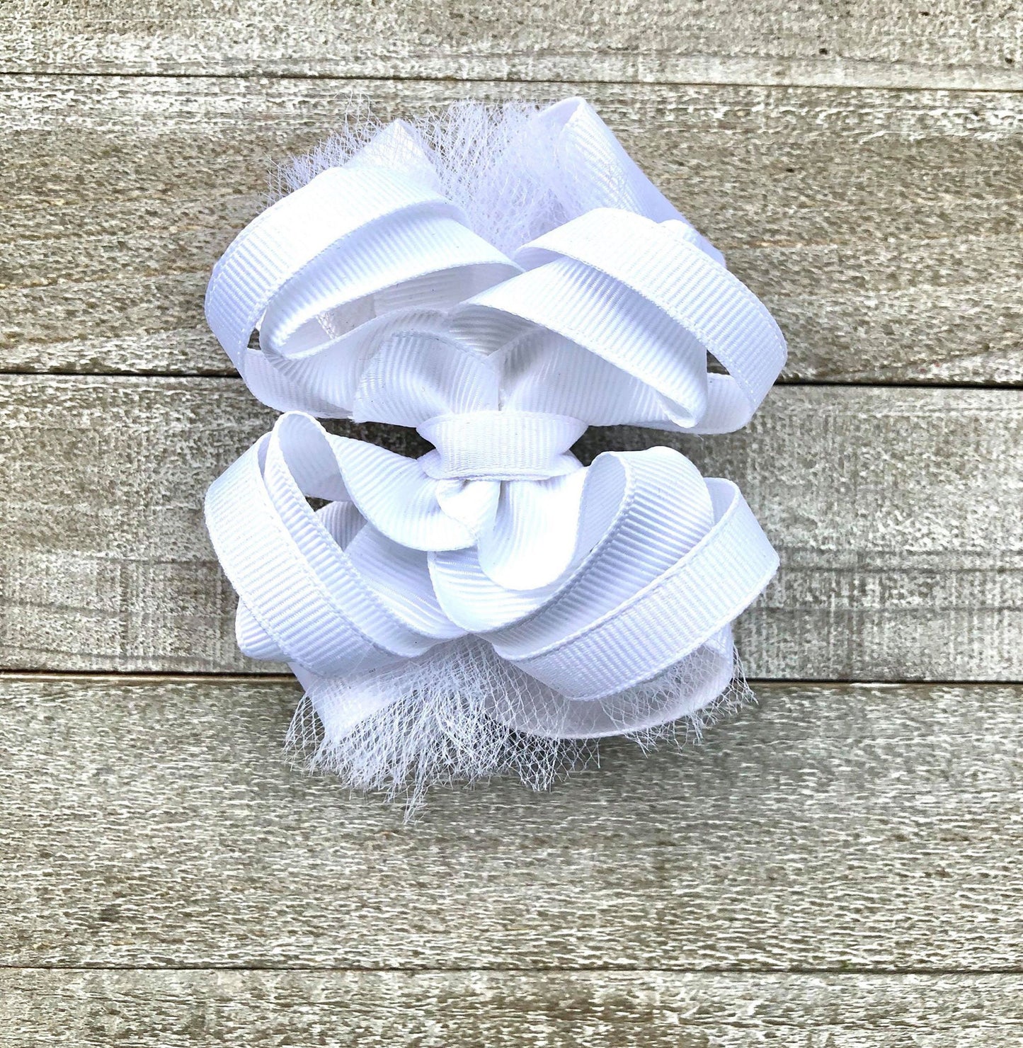 All White Wedding Bow~ Boutique Style Bow~ Double Layered Bow~ 3.5" inch Small Bow