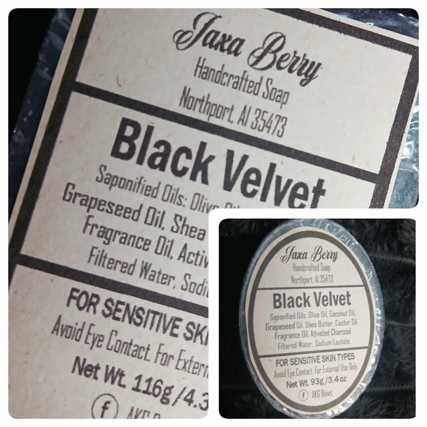 A "Black Velvet "~Kaolin Clay & Activated Charcoal, Shea Butter & Grapeseed Oil ~(Men)~ Facial & Body Bar
