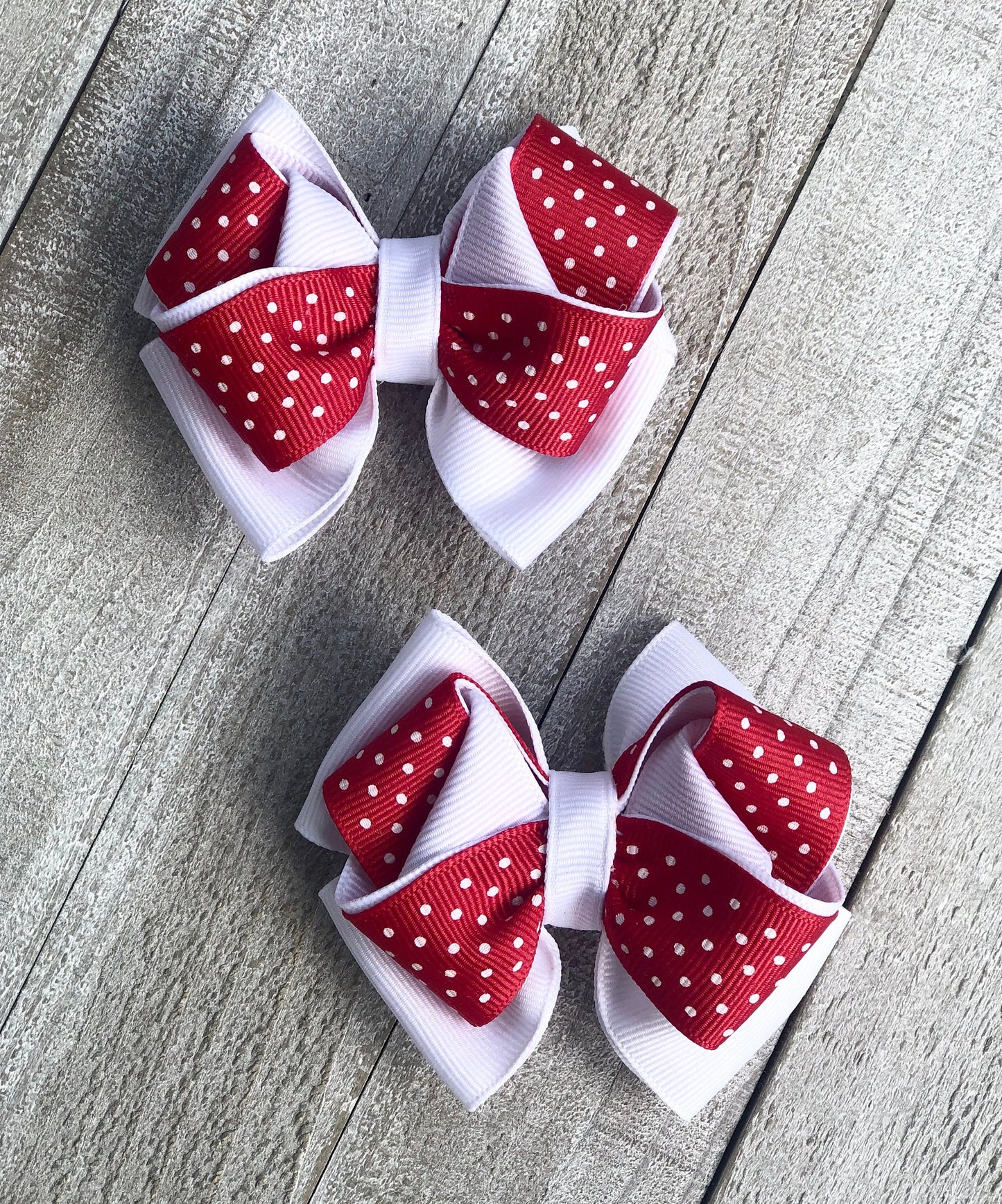 Small Bow Set~ Pig Tail Bows~ Red & White Bows~Polka Dots Bows ~ 3" inch Bows
