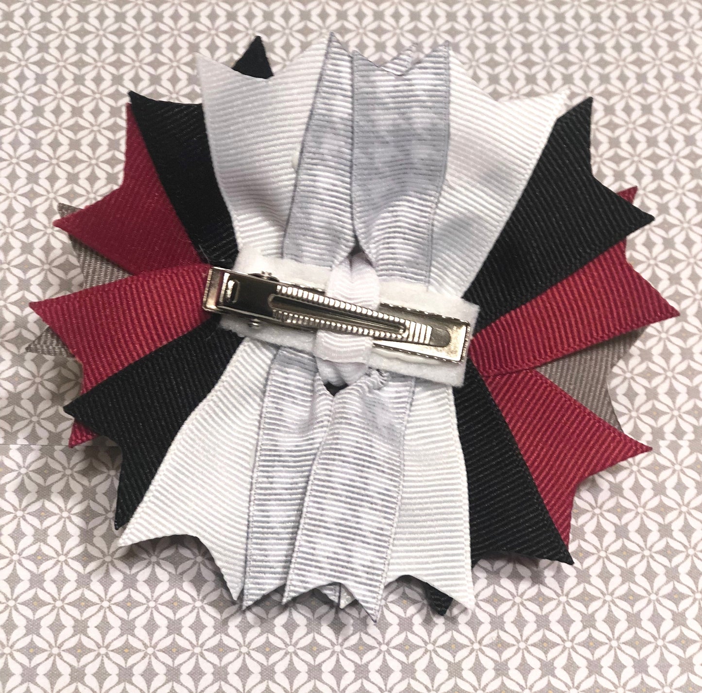 Bottle Top Boutique Bow~ Bama Girl Bow~ Crimson, White & Gray Bow~ Double Layered Bow~ 4.2" inch Small Bow